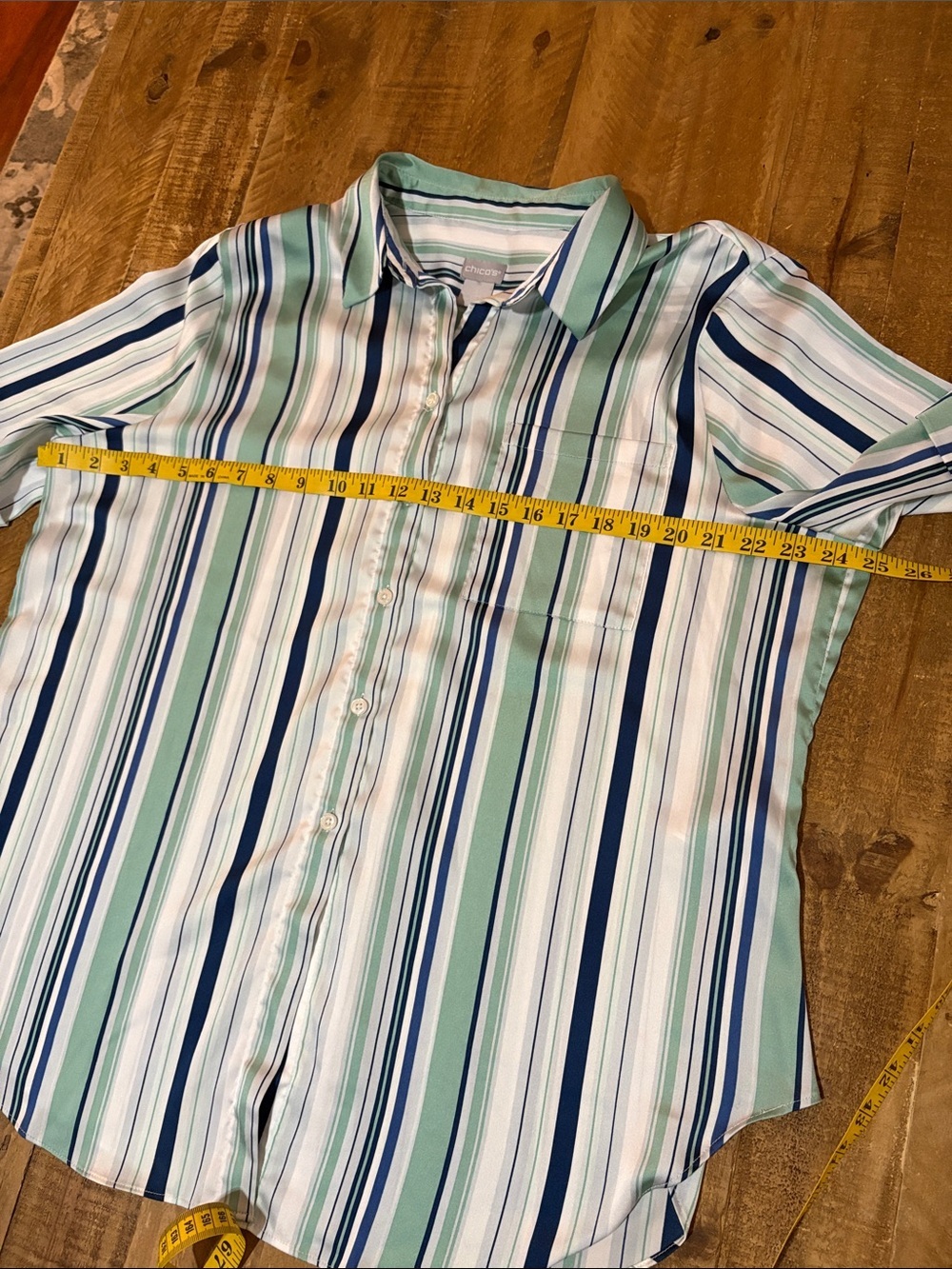 Chico’s Striped Satin Button Down Blouse - Picture 3 of 7